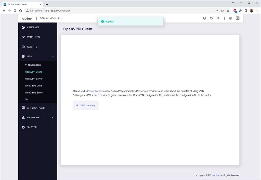 OpenVPN client profiles disappeared, add manually link doesn't work ...