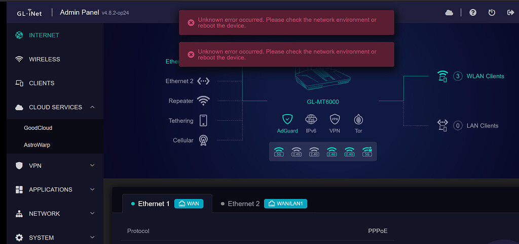 "Unknown error occurred" After Flint 2 MT6000 Update from 4.6.6-op24 to ...